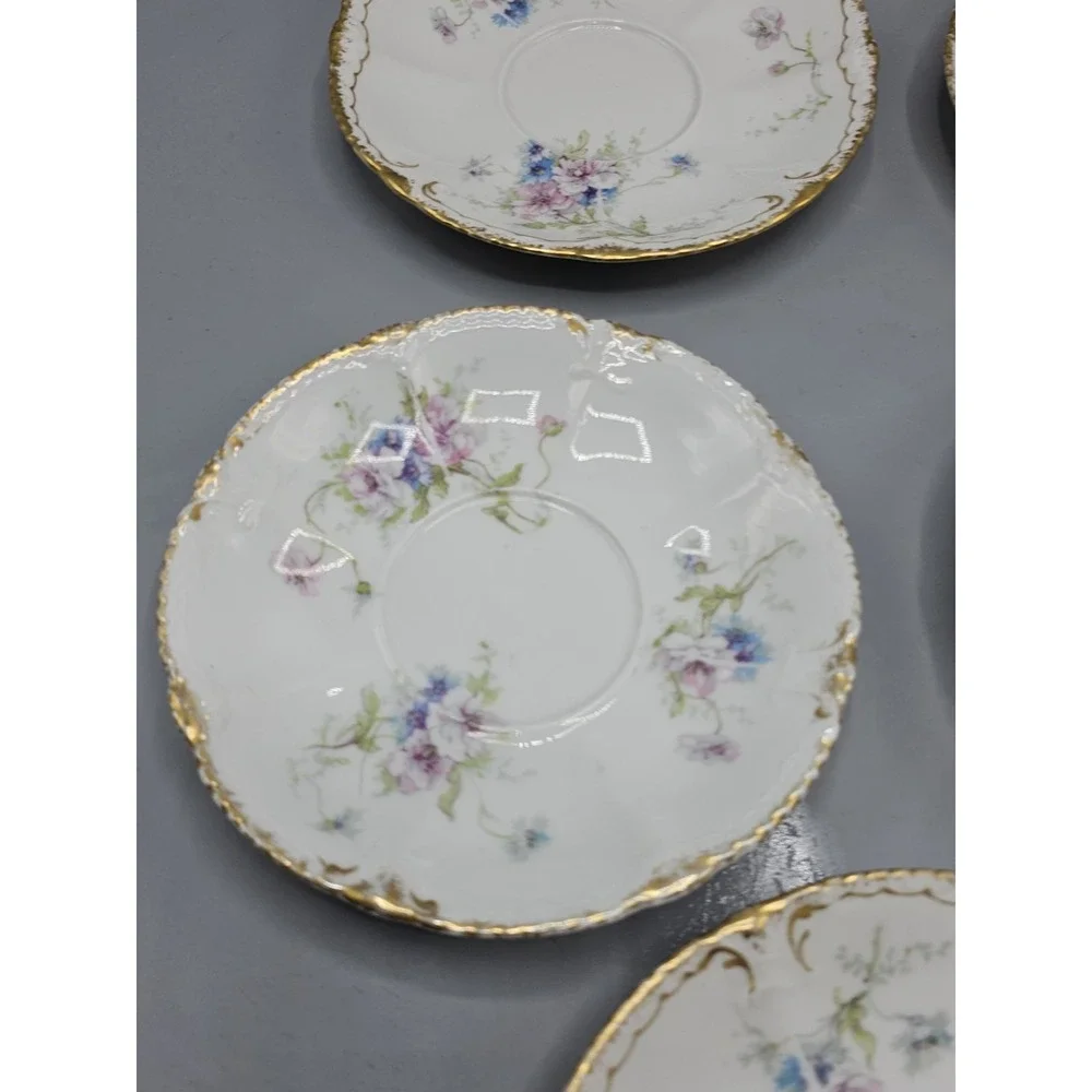 Haviland Limoges Tea‎ Cup Saucer Plates Schleiger 156f Gold Pink Roses Set Of 5